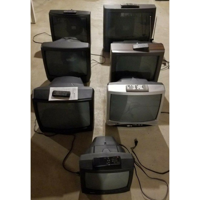Vintage Retro Gamer CRT Tube TV Lot of 7 w/ Remotes RCA, Sansui, Sanyo, Sharp...